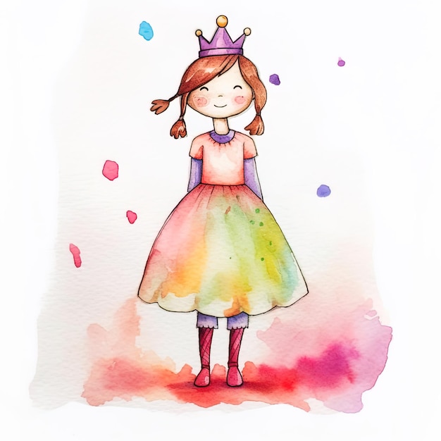 princess on isolated white background watercolor style