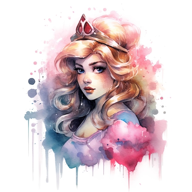 princess on isolated white background watercolor style