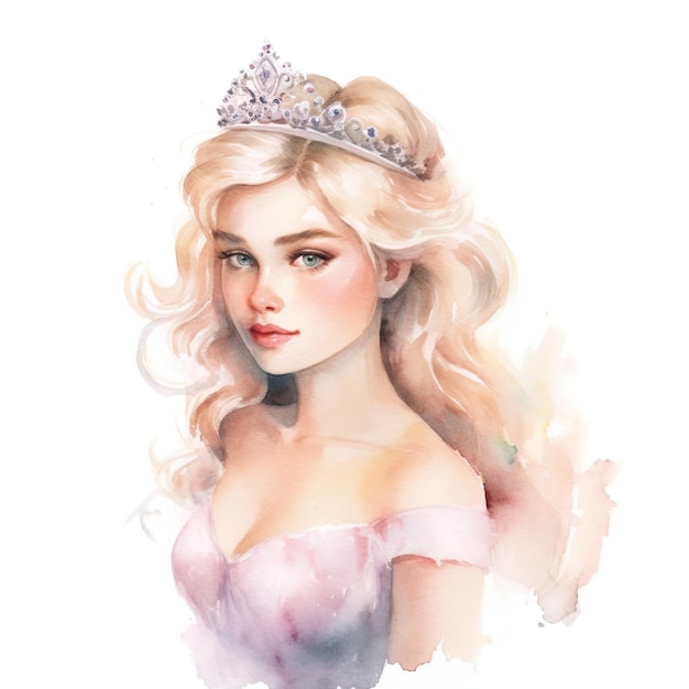 princess on isolated white background watercolor style