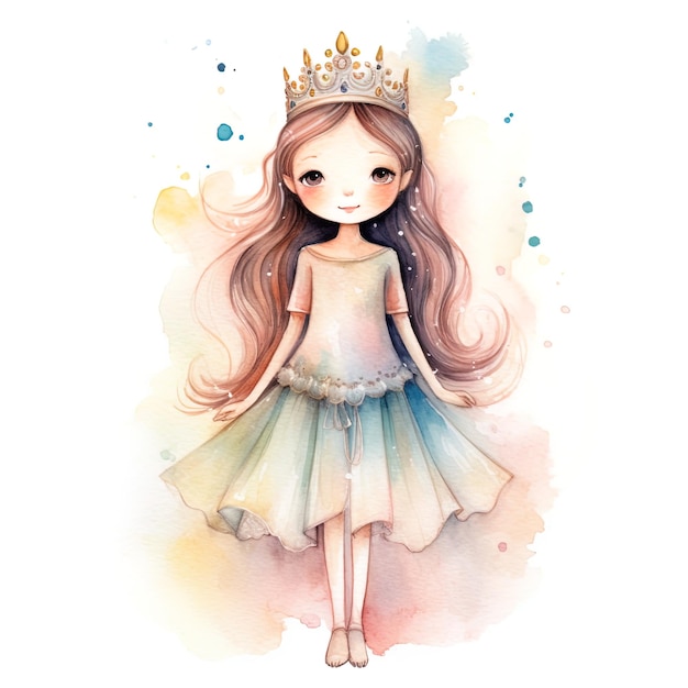 princess on isolated white background watercolor style