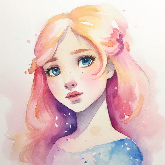 princess on isolated white background watercolor style