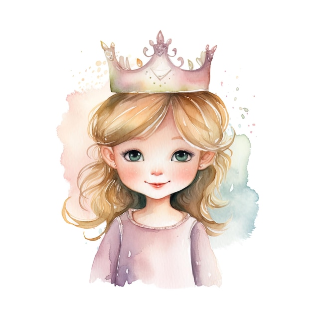 princess on isolated white background watercolor style