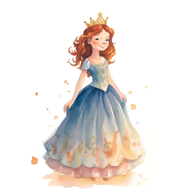 princess on isolated white background watercolor style