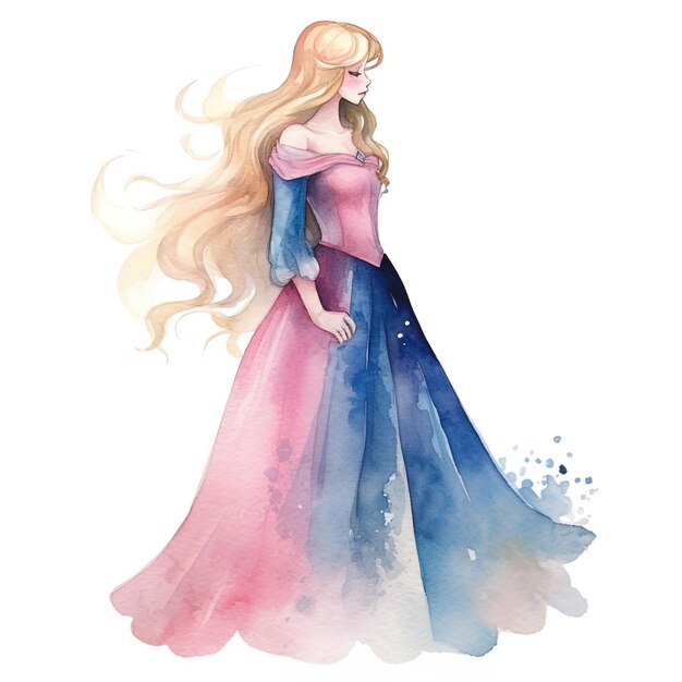 princess on isolated white background watercolor style