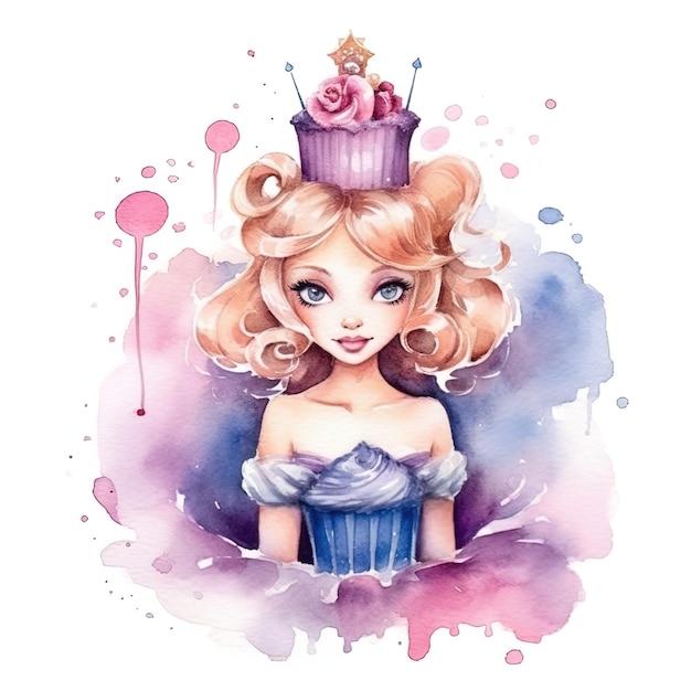 princess on isolated white background watercolor style