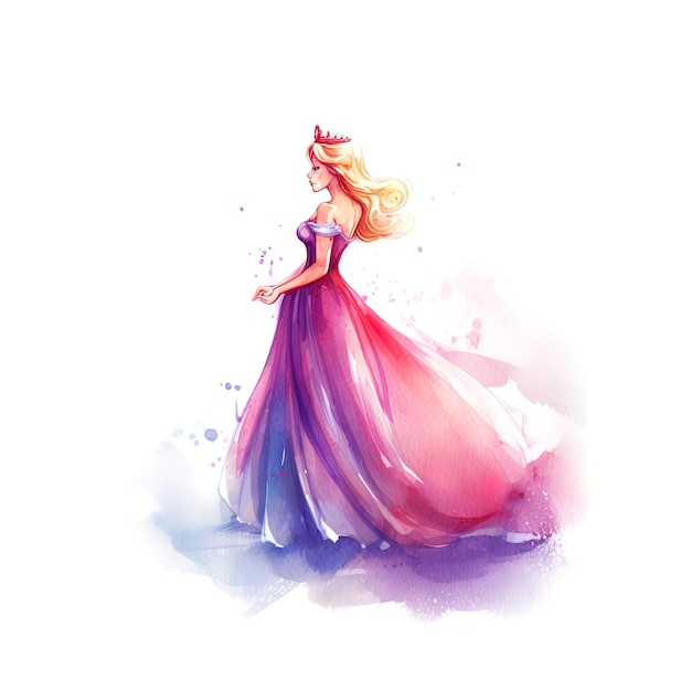 princess on isolated white background watercolor style