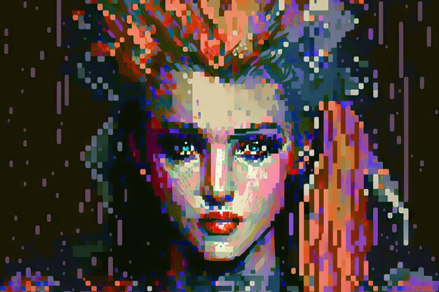 Принцесса пиксельный глюк арт ретро футуристическая красивая женщина Генеративный AI AIG15