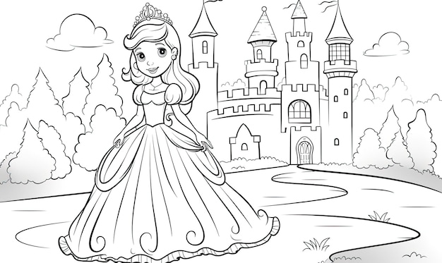 A princess standing in front of a castle