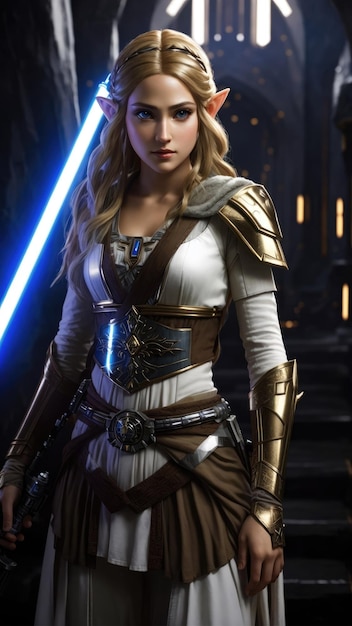 princess zelda holding a lightsaber