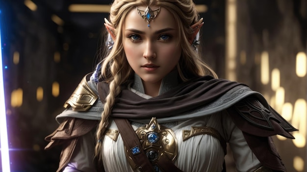 princess zelda holding a lightsaber