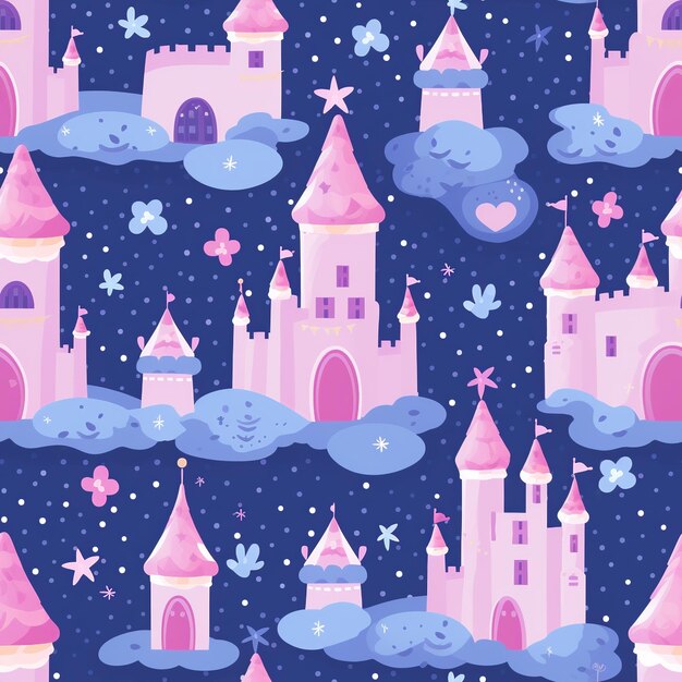 Принцесса-тематический замок Бесшовный цифровой образец