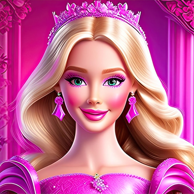 prinses barbie roze met tiara en jurk