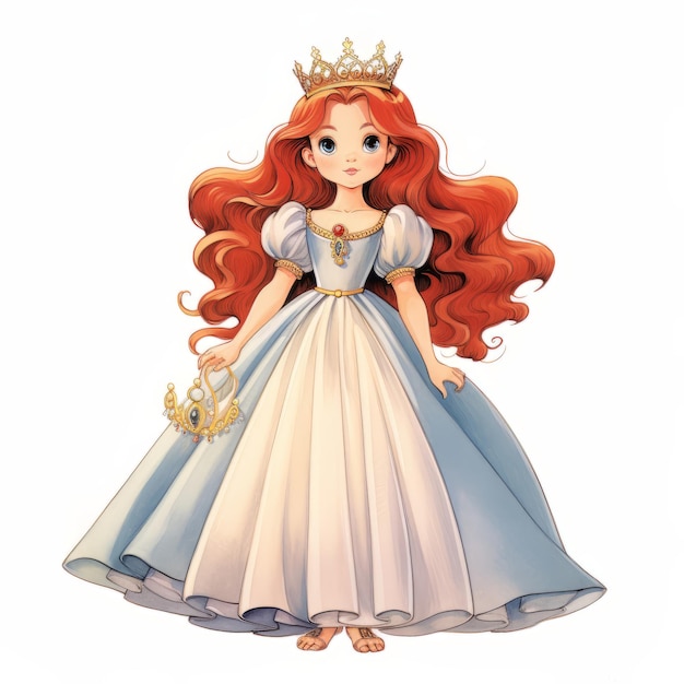 Prinses in een rode jurk met een kroon op haar hoofd