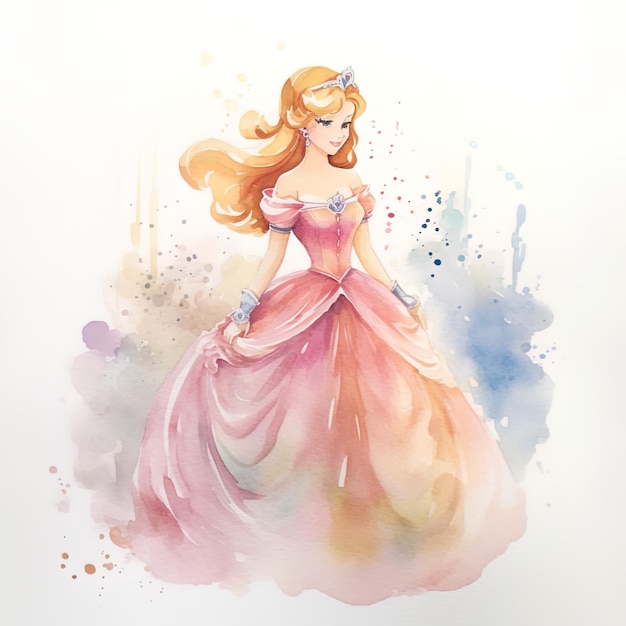 prinses op geïsoleerde witte achtergrond aquarel stijl