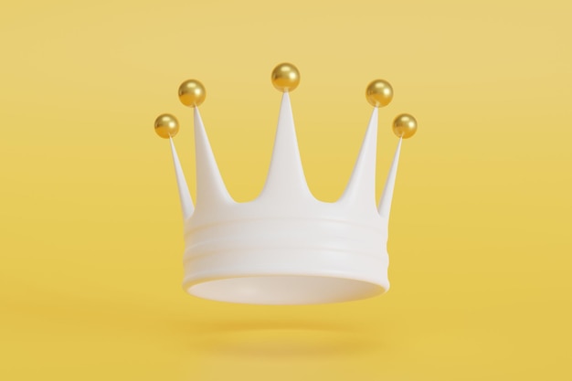 Prinses witte kroon Versierd met goud bovenop. op een gele achtergrond. 3D-rendering