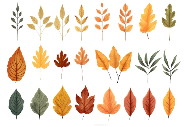 アブストラクト イラスト 植物 秋のデザイン 自然のパターン グラフィック 背景 葉 セット アート