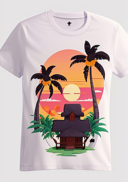 Foto una stampa di coconut tree sun sea su una maglietta
