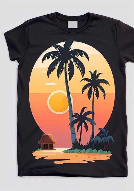 A print of Coconut Tree Sun Sea on a Tshirt