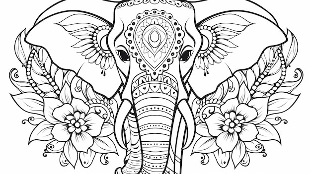 Photo print and color elephants basic line drawings