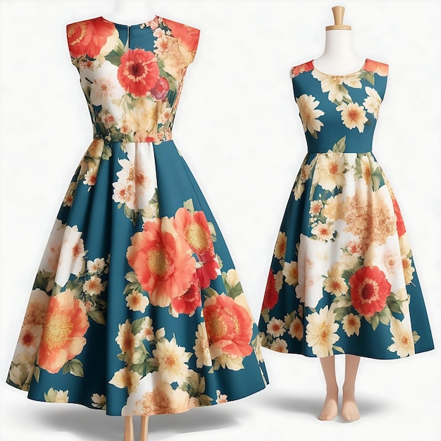 Симпатичное дизайнерское платье с цветочным принтом для женщин