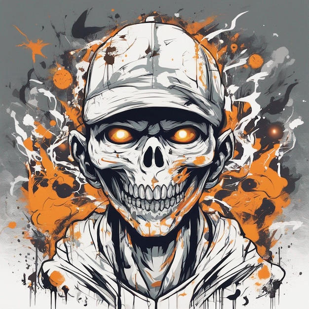 print ready scary skeleton boy and halloween concept tshirt design