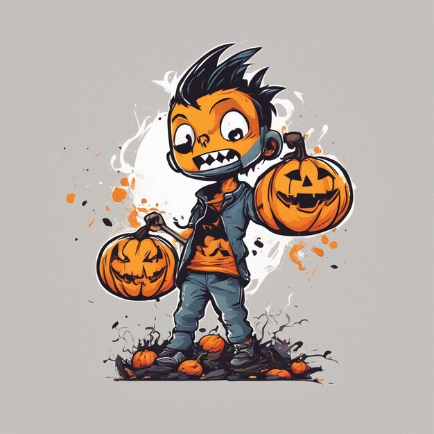 print ready scary skeleton boy and halloween concept tshirt design