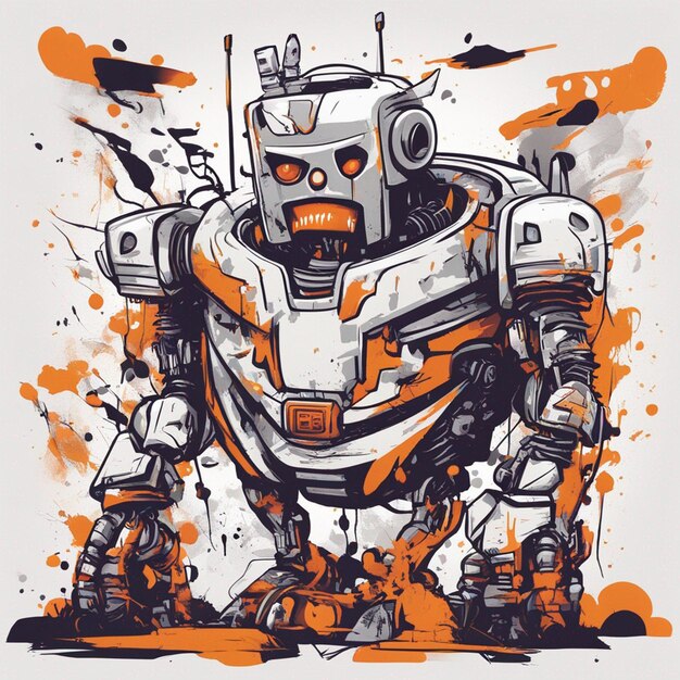 Print ready trendy scary robot concept tshirt design