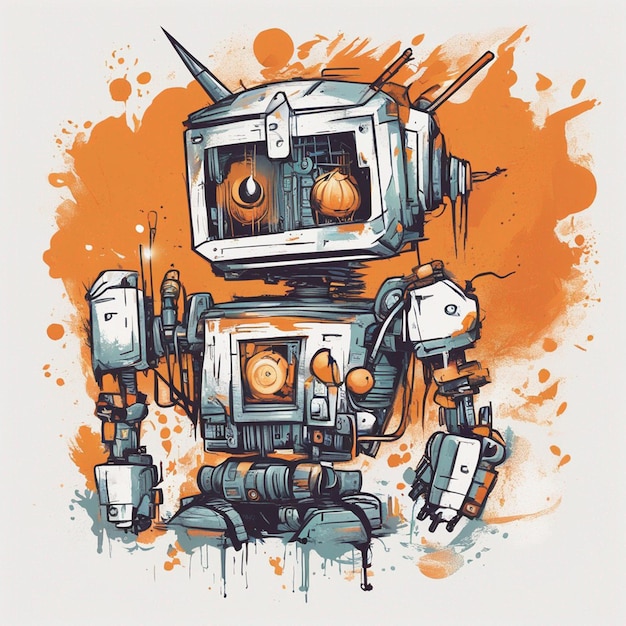 print ready trendy scary Robot concept tshirt design