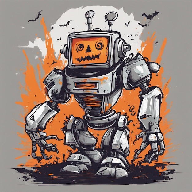 Print ready trendy scary robot concept tshirt design