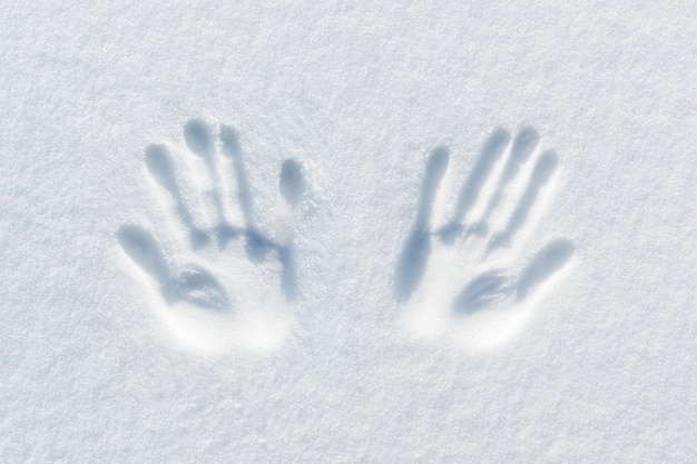 Photo print of two hands on the snow