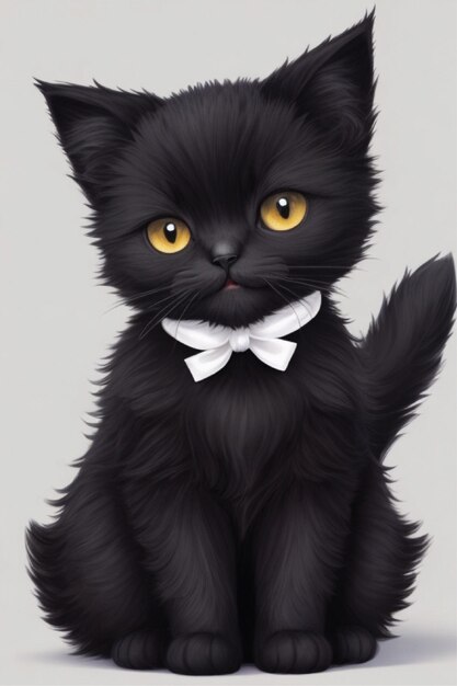 PrintA Black Cute Happy Kitty