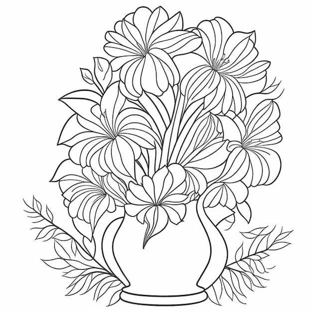 Printable coloring book for kids bouquet of flower drawing ai generative