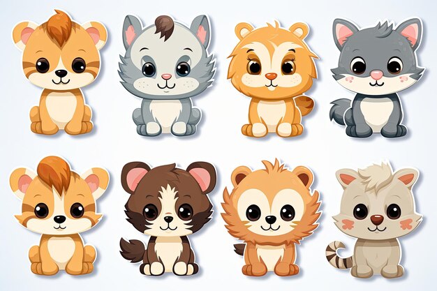 Photo printable cute pets animal doodle sticker clipart cartoon illustration set