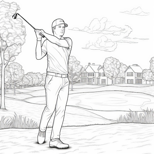 Printable Golf Player Coloring Page For Adults