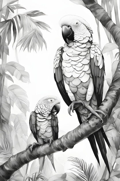 Раскраска попугай для печати для взрослых, эскиз художника