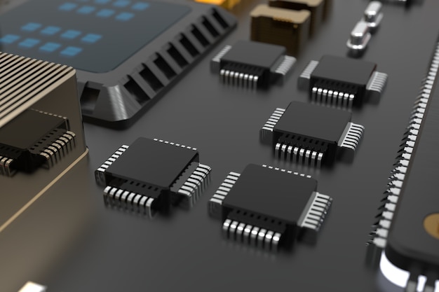 Printed circuit board with microchips, processors and other computer parts