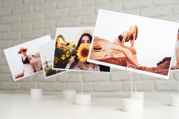 Printed colorful photos of women portraits printing photos concept