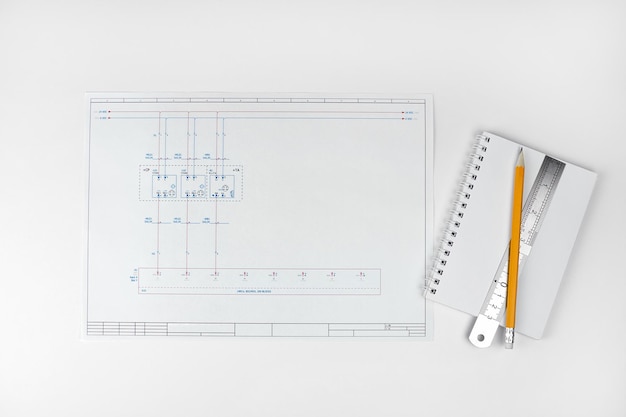 Фото Печатная электрическая схема строительная электрическая или инженерная концепция схема подключения