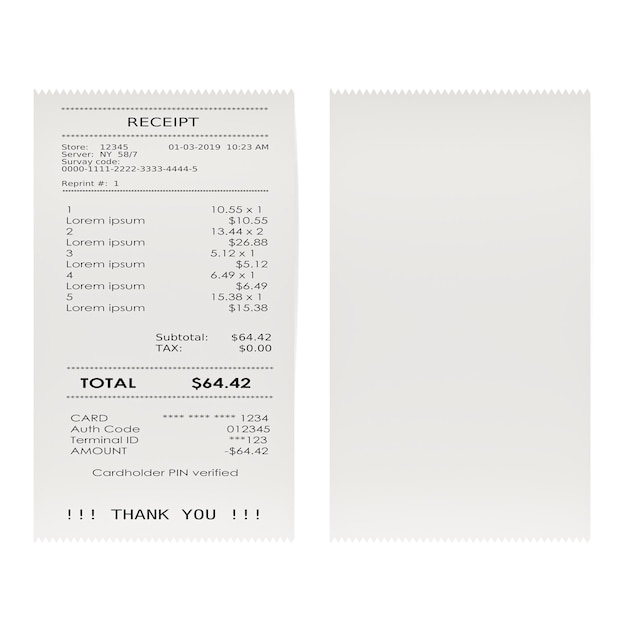 Photo printed receipts bills 3d rendering