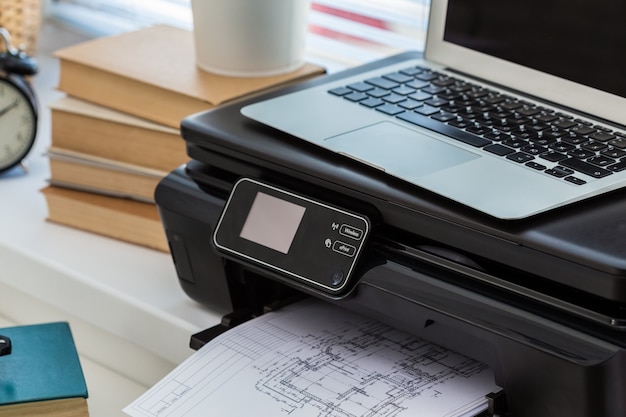 Printer and computer. Office table