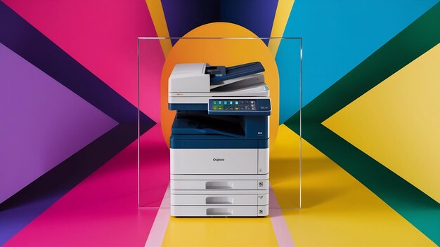 Photo printer copier machine on a bright colored background