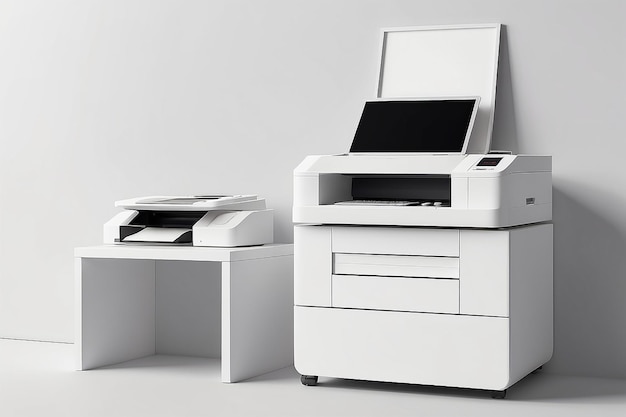 Printer Station Mockup Blank White Space Design Exhibit