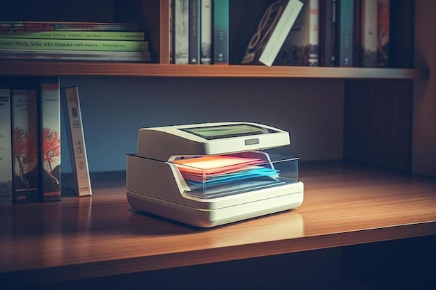 a printer with a box of tissues on it