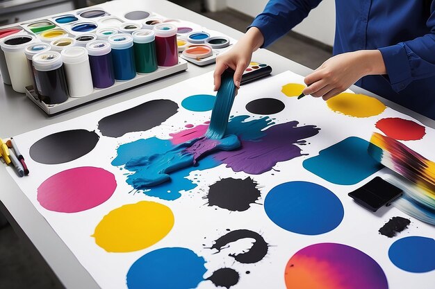 Фото Процесс печати офсетные чернила цветная промышленность медиа концепция