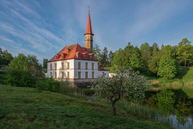 Priorijpaleis aan de oever van het Zwarte Meer op een zonnige zomerochtend Gatchina Sint-Petersburg Rusland