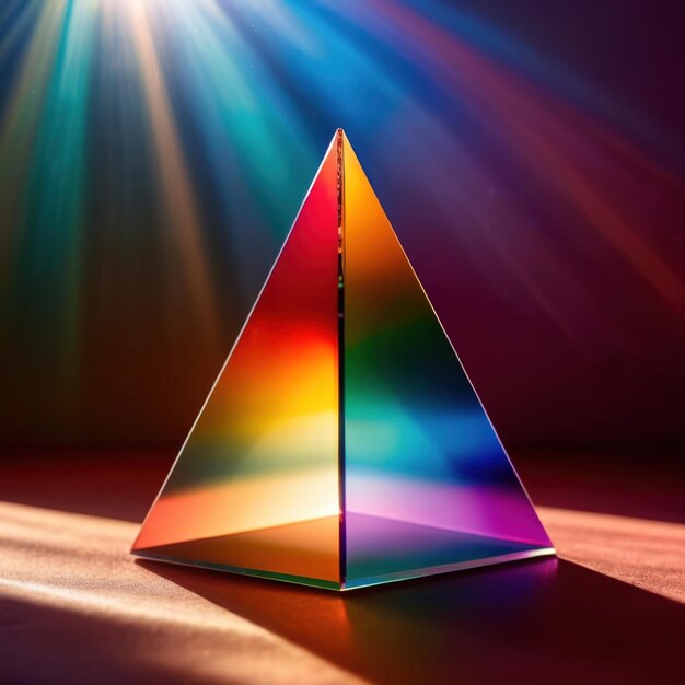 Photo prism dispersing light into bright vivid spectrum rainbow of colors