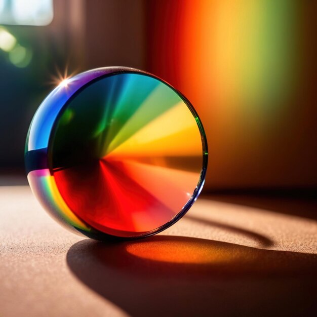 写真 光を明るい鮮やかなスペクトルの虹色に分散させるプリズム