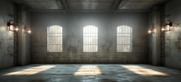 Photo a prison cell with light shining through the windows