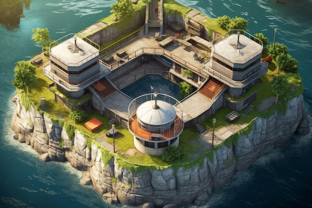 Prison island buildings Generate Ai