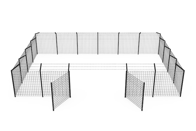 白い背景の上のセキュリティ境界としての刑務所の刑務所の柵。 3Dレンダリング